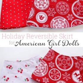 Free Doll Clothes sewing pattern to make an adorable reversible wrap skirt for you American Girl or 18