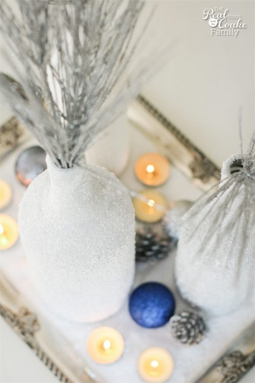 Gorgeous DIY winter Centerpiece made from wine bottles and epsom salt. This will be perfect in my home decor! Gorgeous DIY winter Centerpiece made from wine bottles and epsom salt. This will be perfect in my home decor!