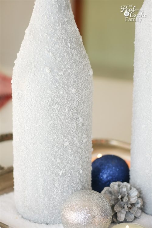 Gorgeous DIY winter Centerpiece made from wine bottles and epsom salt. This will be perfect in my home decor! Gorgeous DIY winter Centerpiece made from wine bottles and epsom salt. This will be perfect in my home decor!
