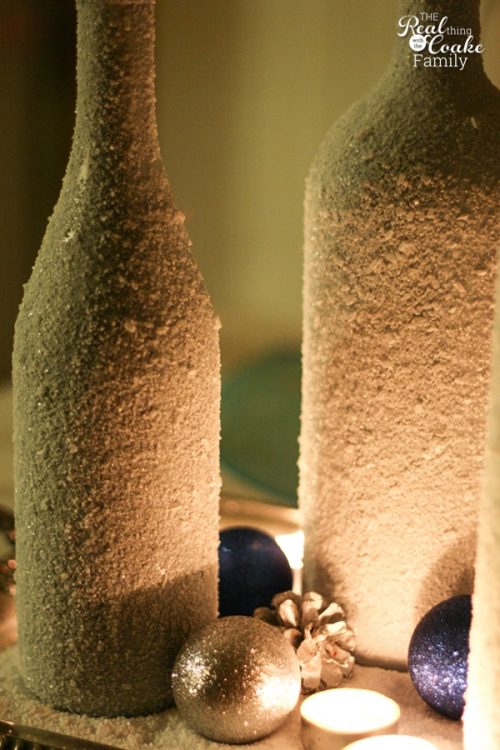 Gorgeous DIY winter Centerpiece made from wine bottles and epsom salt. This will be perfect in my home decor! Gorgeous DIY winter Centerpiece made from wine bottles and epsom salt. This will be perfect in my home decor!