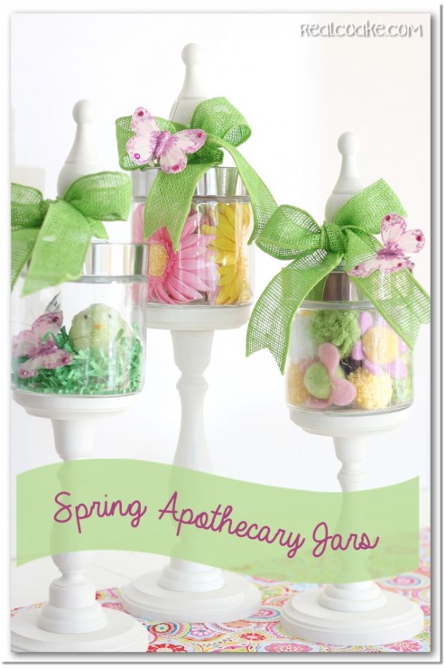 Spring decorating ideas using cute Apothecary Jars. #ApothecaryJars #Spring #Decorating Spring decorating ideas using cute Apothecary Jars. #ApothecaryJars #Spring #Decorating