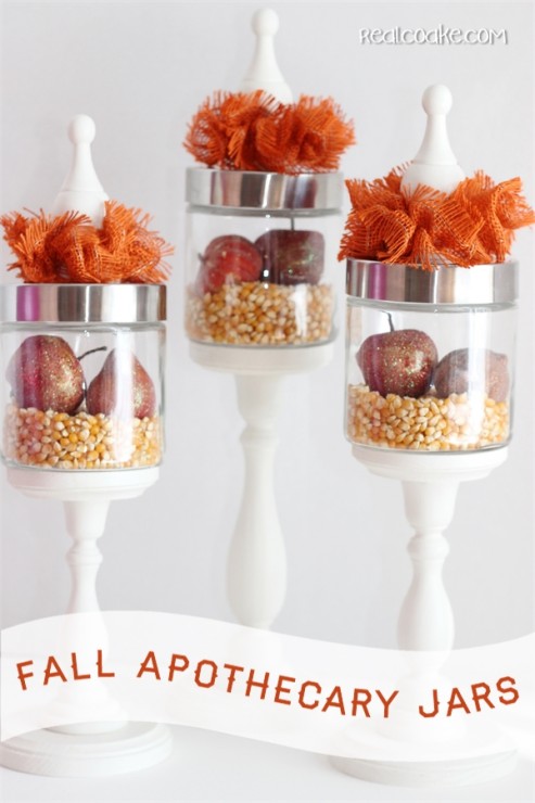 Using apothecary jars for fall decor ideas from realcoake.com Using apothecary jars for fall decor ideas from realcoake.com
