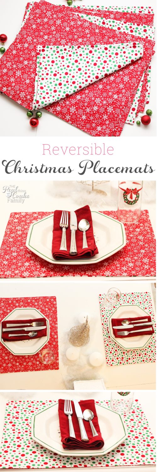 Cute sewing pattern to make DIY Reversible Christmas Placemats. Shows how to make reverisble placemats and has Fun Ideas for the Christmas table, too. | Patterns