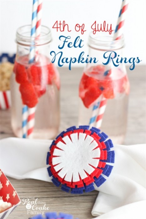4th of July Craft Ideas. Make these cute and easy to make felt napkin rings. #crafts #4thofJuly #Napkin #RealCoake