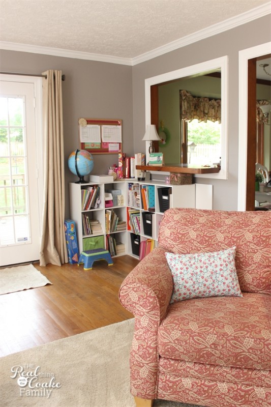 A pretty living room reveal. Room projects included painting the fireplace, removing chair rail and updating the whole room! #LivingRoom #Makeover #HomeDecor #RealCoake A pretty living room reveal. Room projects included painting the fireplace, removing chair rail and updating the whole room! #LivingRoom #Makeover #HomeDecor #RealCoake