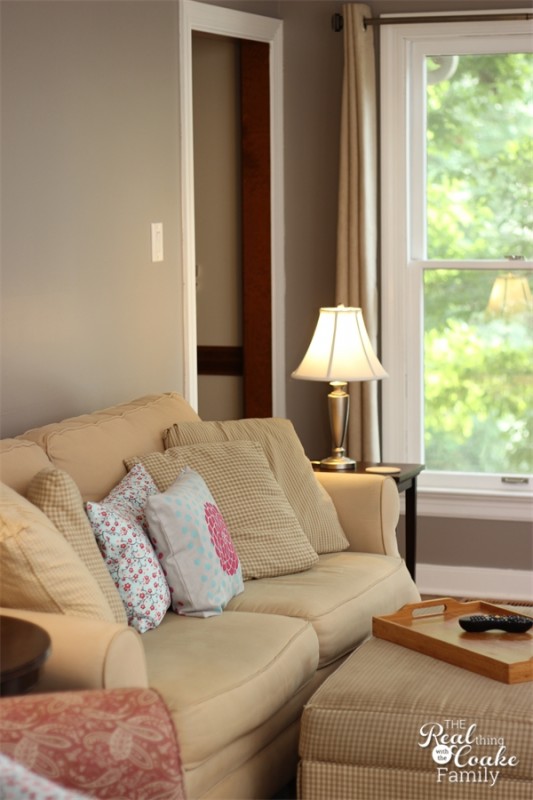 A pretty living room reveal. Room projects included painting the fireplace, removing chair rail and updating the whole room! #LivingRoom #Makeover #HomeDecor #RealCoake A pretty living room reveal. Room projects included painting the fireplace, removing chair rail and updating the whole room! #LivingRoom #Makeover #HomeDecor #RealCoake