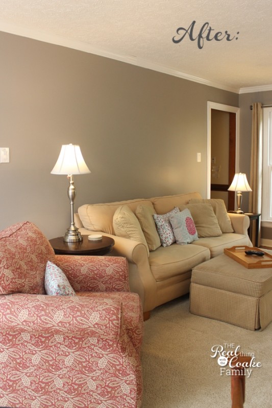 A pretty living room reveal. Room projects included painting the fireplace, removing chair rail and updating the whole room! #LivingRoom #Makeover #HomeDecor #RealCoake A pretty living room reveal. Room projects included painting the fireplace, removing chair rail and updating the whole room! #LivingRoom #Makeover #HomeDecor #RealCoake