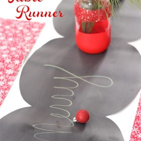 I love this DIY Chalkboard table runner! So pretty and could be used in our Christmas decorations or any time of year.