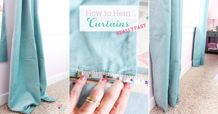 how to hem curtains collage How to hem curtains to the right length in 15 minutes. Full tutorial that will work with IKEA curtains or any curtains and is easy.