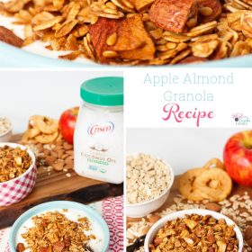 This easy homemade granola recipe is so delicious and healthy. It has Apples, Almonds, Honey, Oats, Flaxseed, Vanilla and Coconut Oil and takes only about 30 minutes start to finish. Yummy!