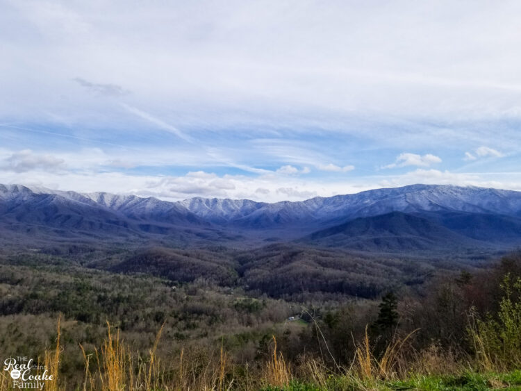 Great Smoky Mountains with dusting of snow Family vacation ideas for travel with teens and tween. Tips that help make family travel more fun along with an idea for a great destination in Tennessee.